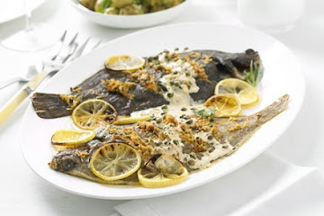 Lemon sole with crab & tarragon butter sauce