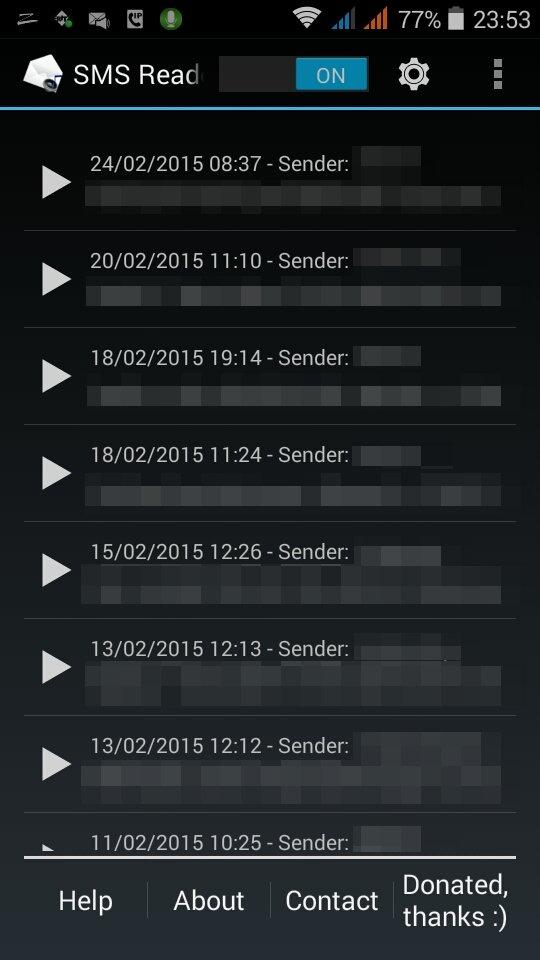 SMS Reader Screen 2