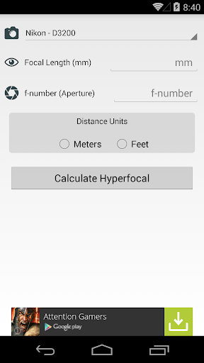 HyperFocal Distance Calculator
