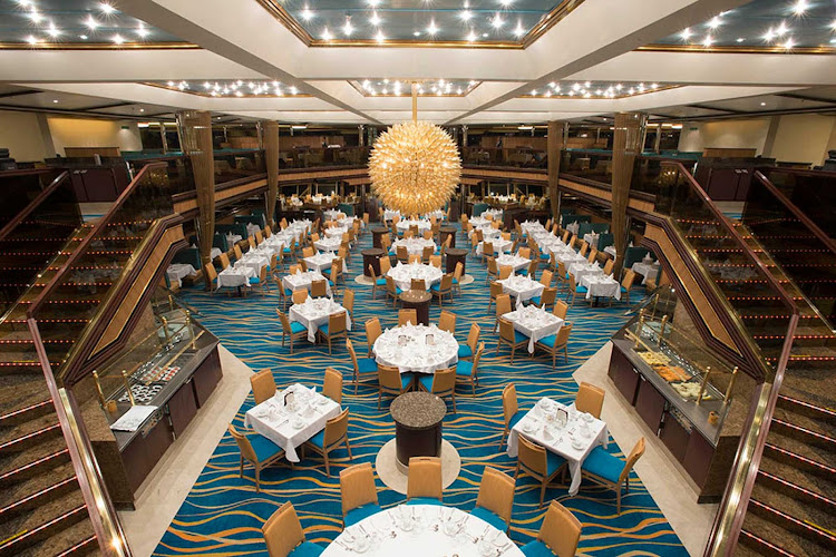 The double-deck Sunrise at the aft is one of two main dining rooms on Carnival Sunshine. 