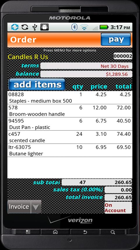 bMobile NOW Pro - Invoicing Screen 2