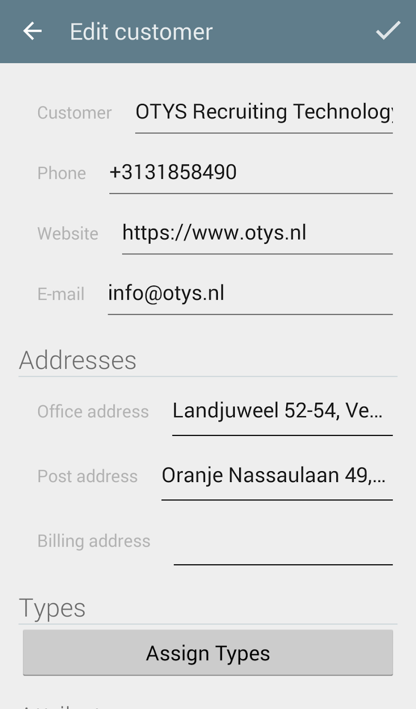 OTYS CRM app Screen 1