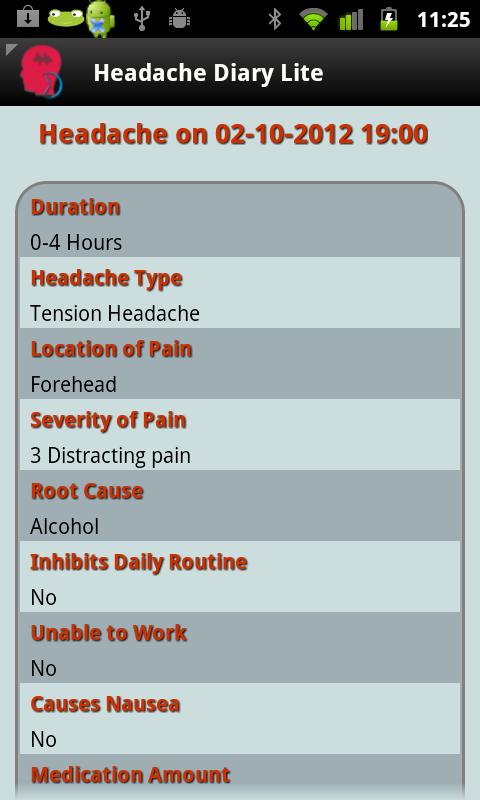 Headache Diary Lite Screen 3