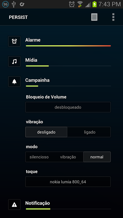 Persist + (controle de volume) - screenshot