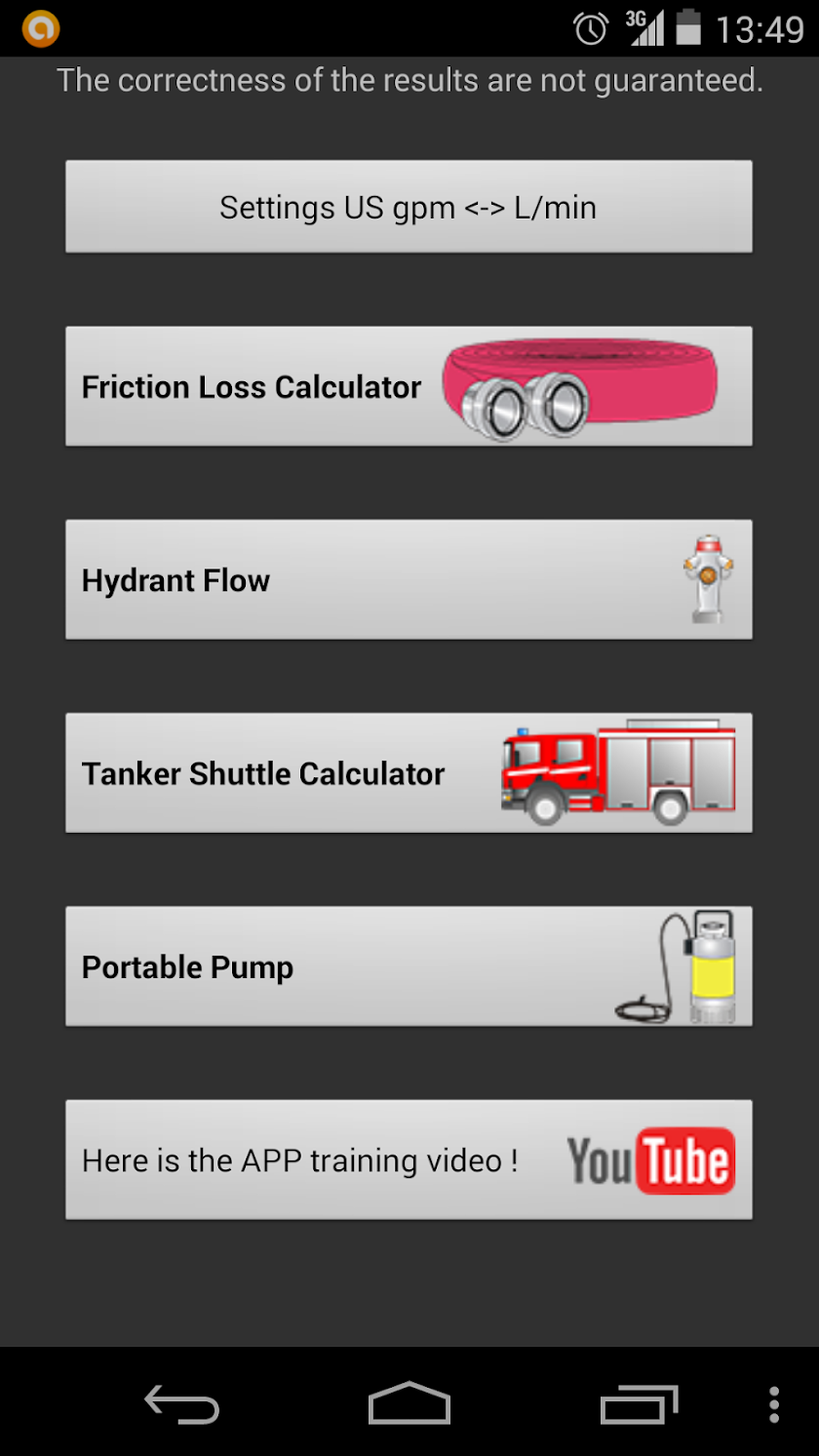 FireFighter CalcTool Screen 1