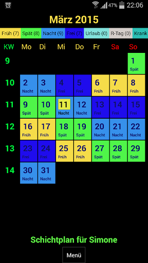 Schichtplan Rollende Woche