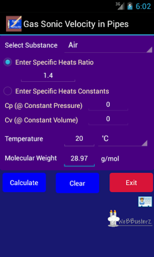 Gas Sonic Velocity in Pipes