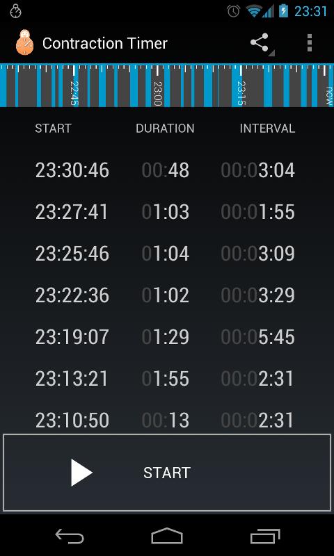 Android application Contraction Timer screenshort