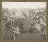 Ondergelopen buitenwijk van Parijs gezien vanuit een venster