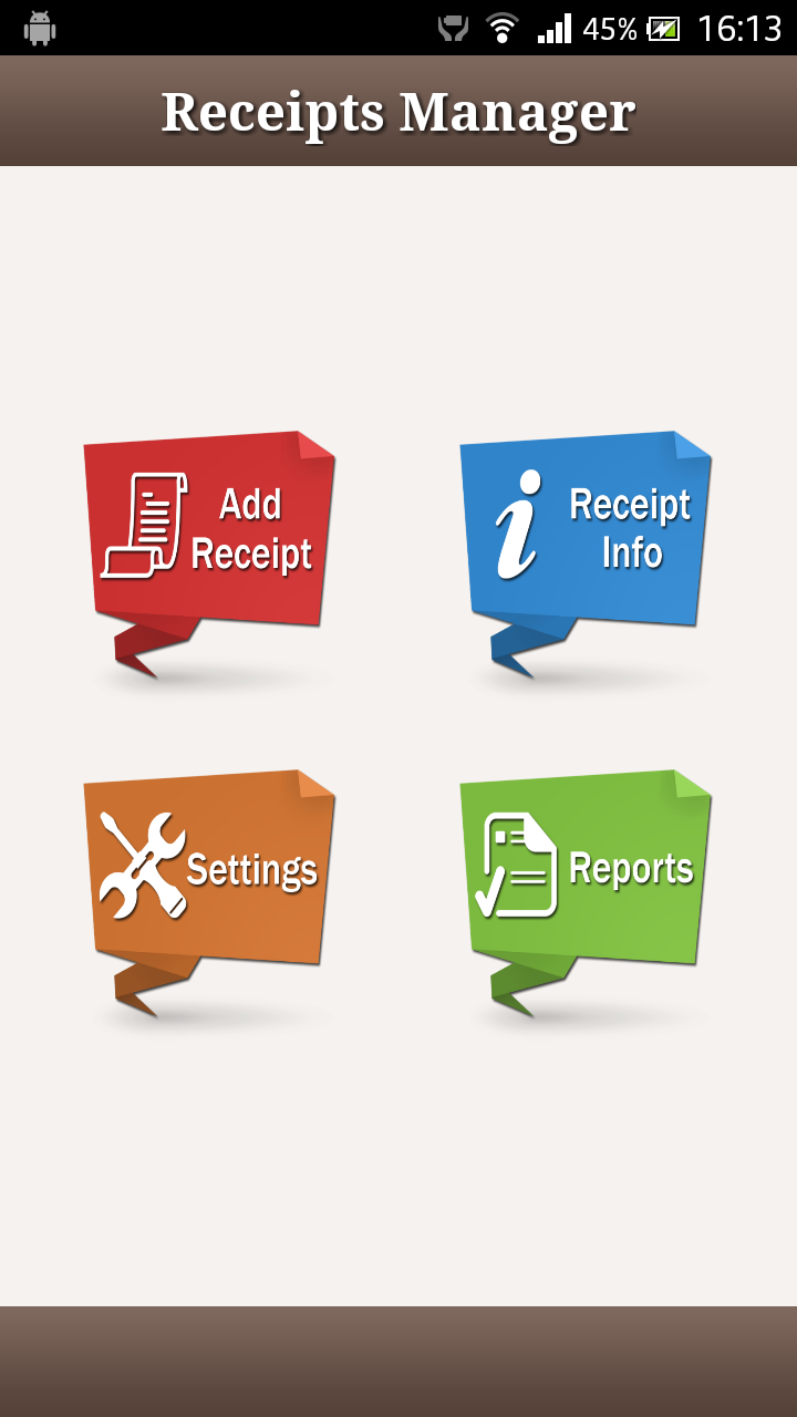 Receipts Manager for Android Screen 1