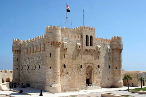 Qaitbay Citadel, a defensive fortress on the Mediterranean coast in Alexandria, Egypt, was established in 1477 AD.