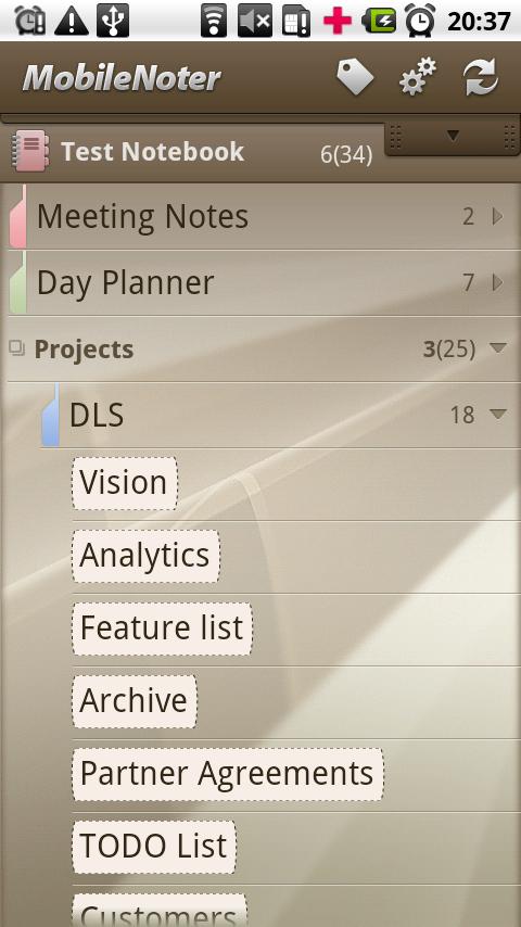 Android application MobileNoter SE screenshort