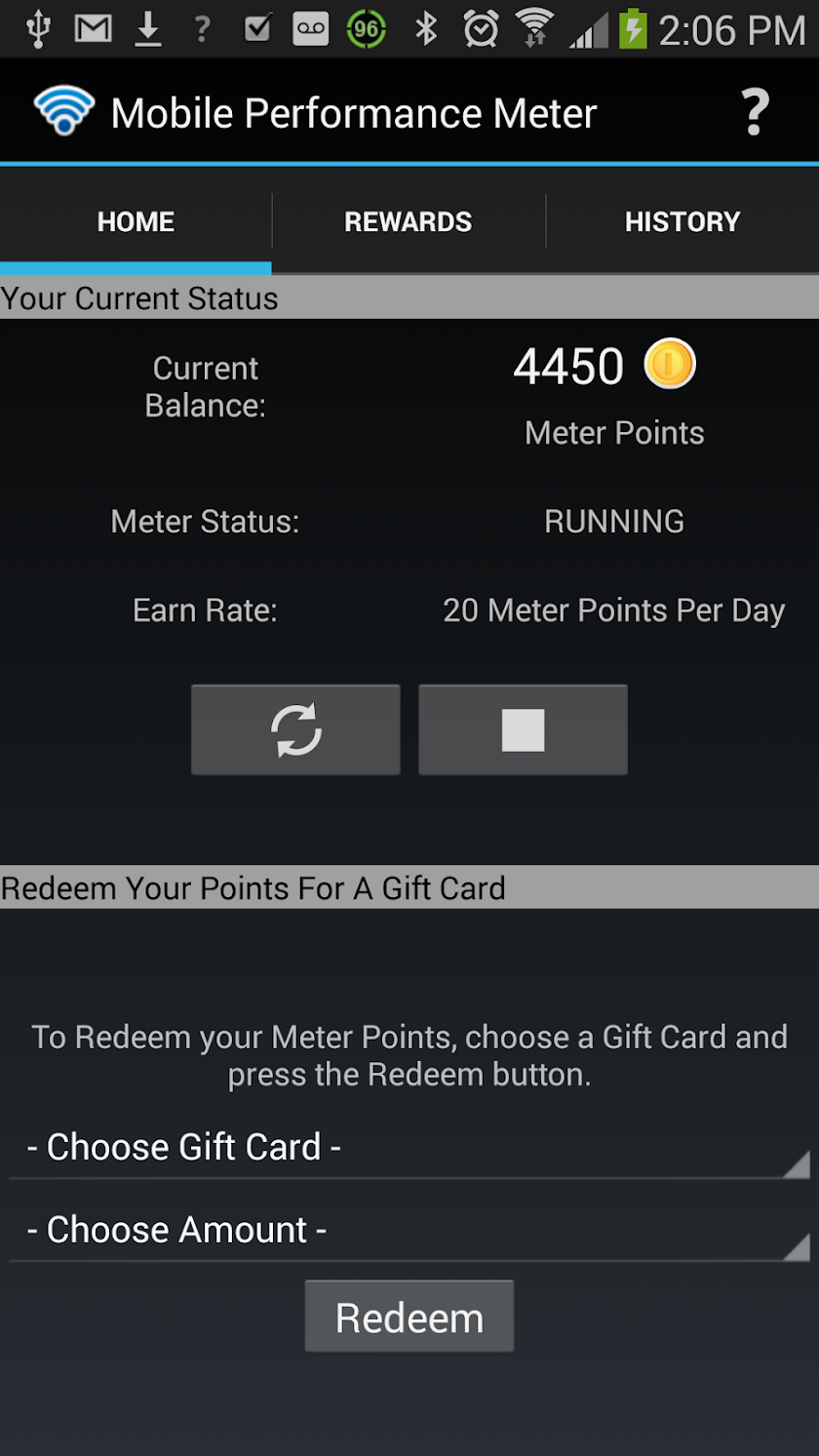 Mobile Performance Meter Screen 1