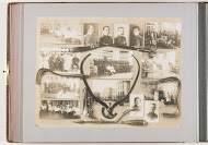 Compositie van vijftien foto's van personen en onderwijs aan de Keizerlijke Militair-Medische Academie, gecombineerd met decoratie van gynaecologische instrumenten