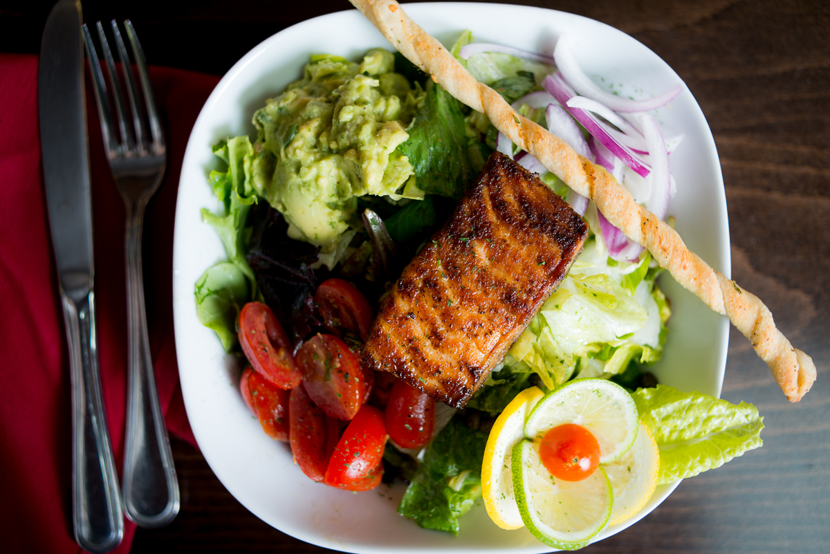 Grilled Salmon Salad from The Tomato Bistro
(Just ask for a side of gluten-free bread!)