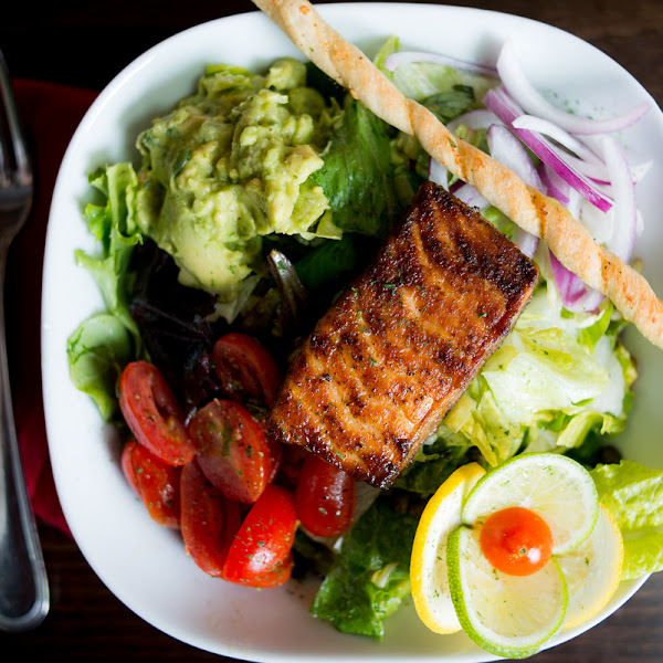 Grilled Salmon Salad from The Tomato Bistro
(Just ask for a side of gluten-free bread!)