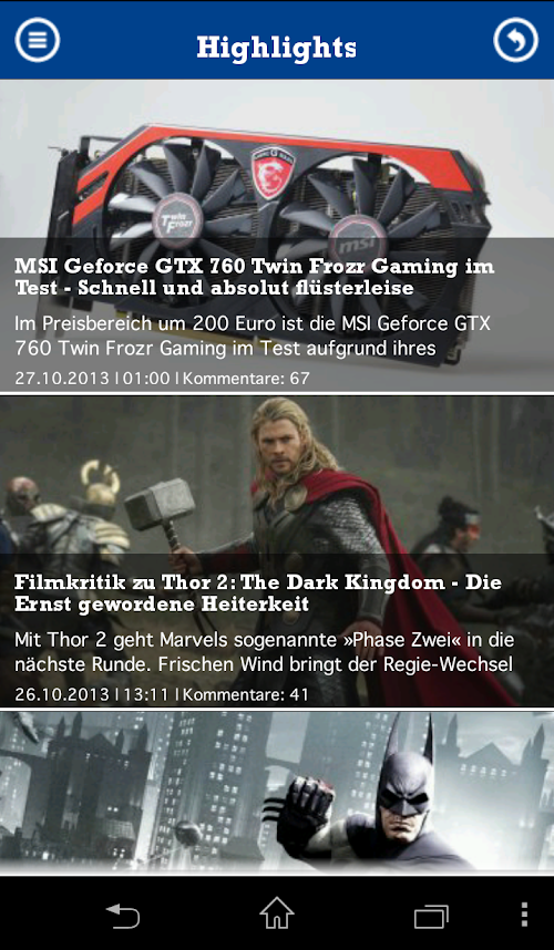 Android application GameStar News screenshort