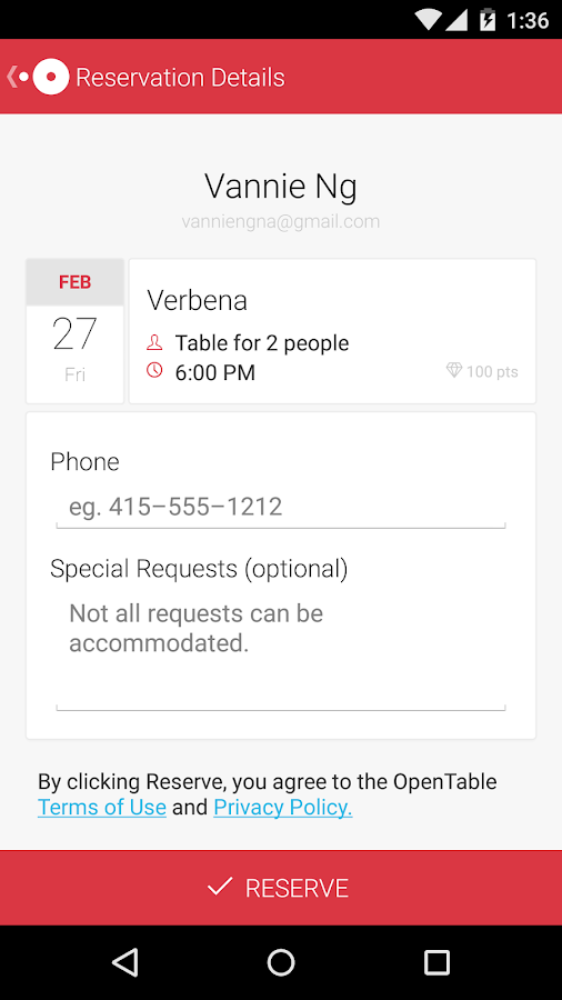 OpenTable Free Reservations screenshot
