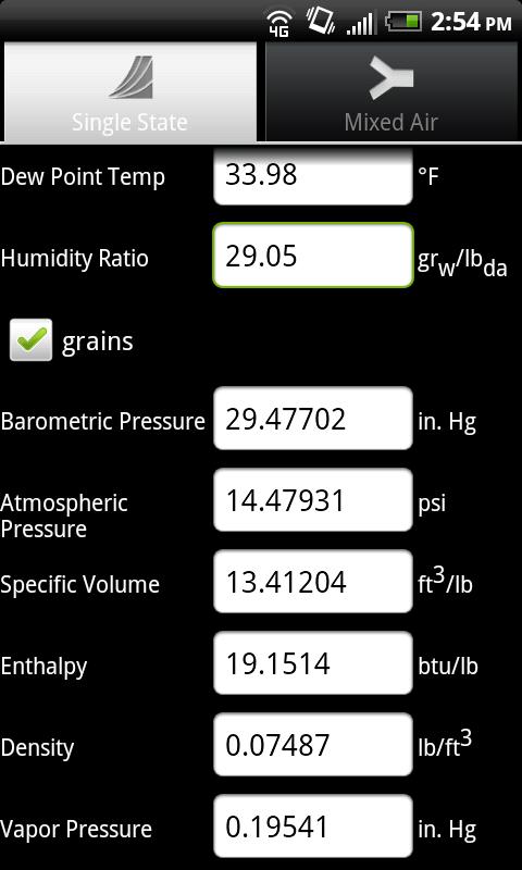 Air Pro Psychrometric Calcs Screen 2