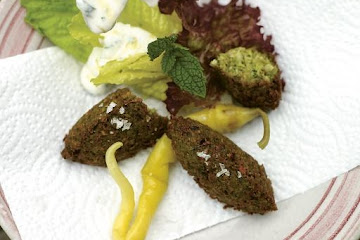 Spicy broad bean fritters with lemon minted yoghurt