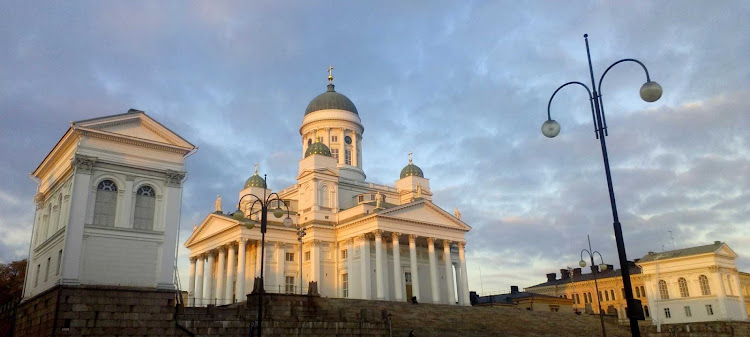 Helsinki Cathedral, located in the center of Helsinki, Finland. The church was originally built from 1830-1852 as a tribute to Tsar Nicholas I of Russia, the Grand Duke of Finland, before Finland achieved independence in 1917.