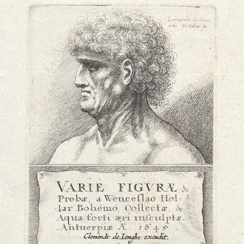 Mannenkop met krullend haar, en profil, Wenceslaus Hollar