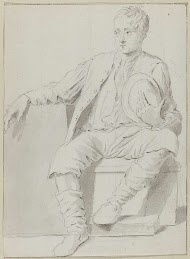 Zittende man met een hoed tegen zijn borst