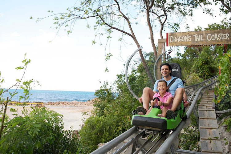 Daughter and dad take a rollercoaster ride in Labadee, Royal Caribbean's private beach resort on Haiti's north coast. 