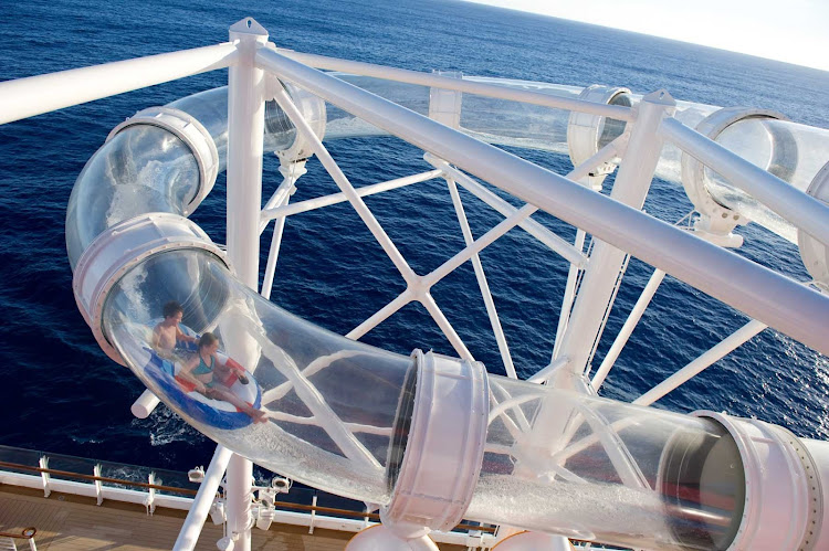 Kids will have fun swooshing down the Aquaduck Tube Curve water slide on Disney Dream — and you'll enjoy the transparency.