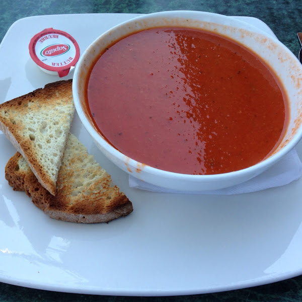 Roasted Red Pepper and Tomato Soup with GF Bread.