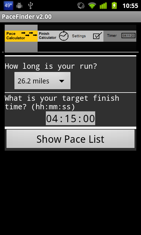 Android application PaceFinder screenshort