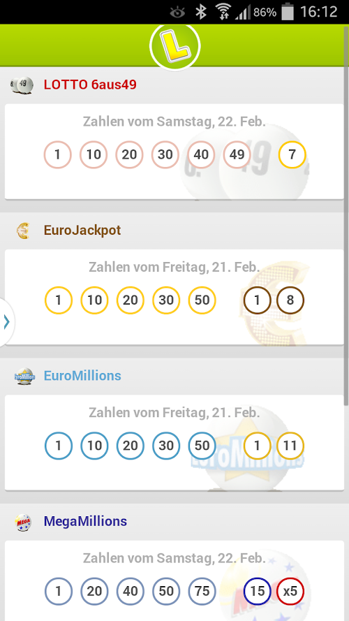 Android application Lottoland - Ziehungsergebnisse screenshort