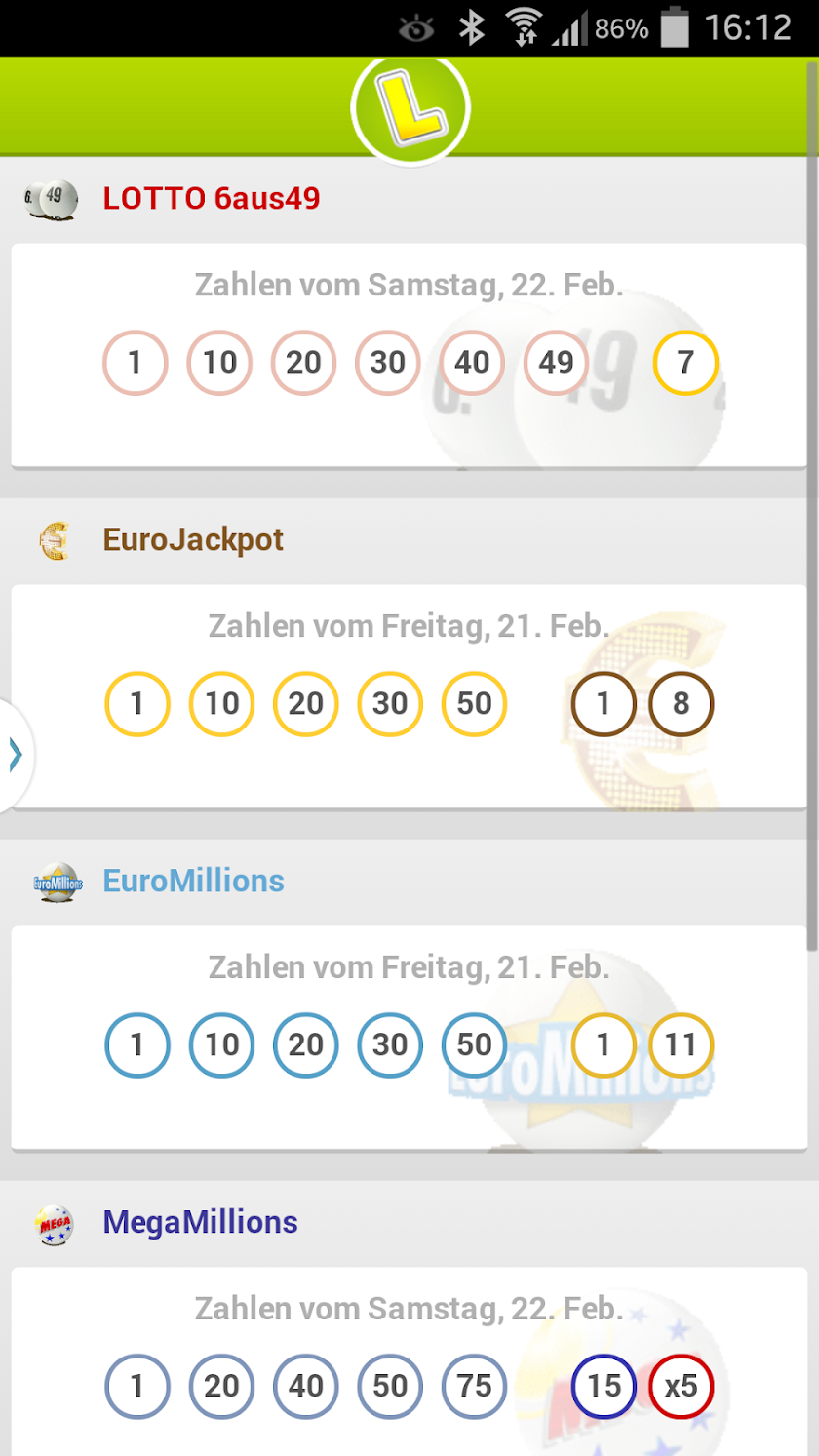 Lottoland - Ziehungsergebnisse Screen 1