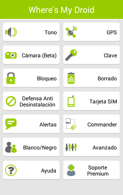 Android application Wheres My Droid screenshort