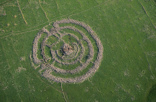 rujm-el-hiri-Israel - Rujm el-hiri in Israel is a megalithic monument made up of more than 42,000 basalt rocks arranged in concentric circles.