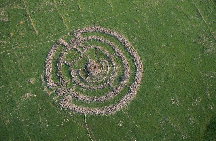 Rujm el-hiri in Israel is a megalithic monument made up of more than 42,000 basalt rocks arranged in concentric circles.