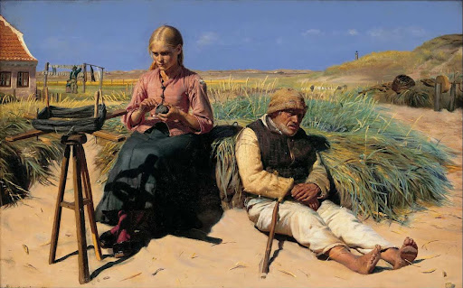 Figures in a landscape. Blind Kristian and Tine among the dunes