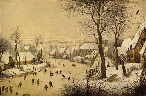 Winter Landscape with Skaters and Birds Trap