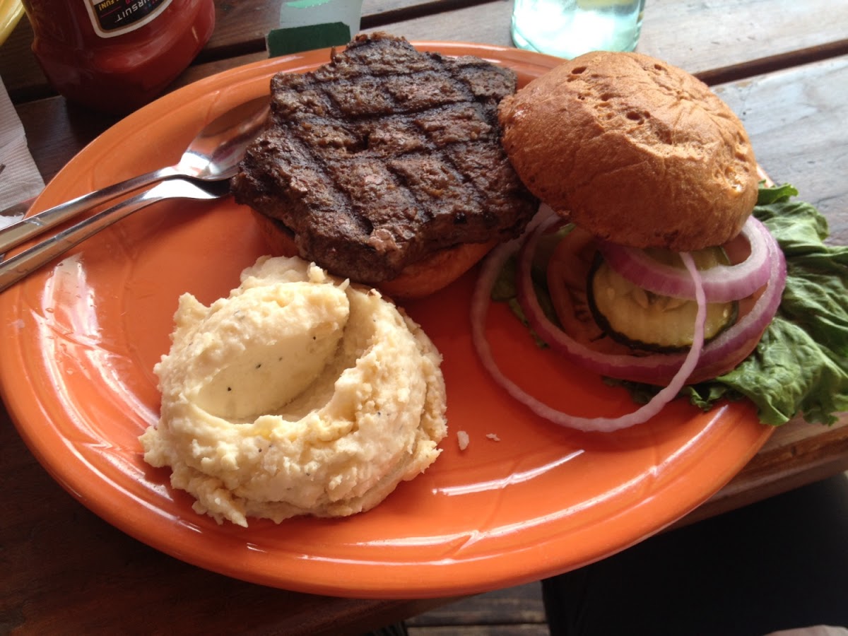 Buffalo burger with white cheddar mashed potatoes. Delicious!!