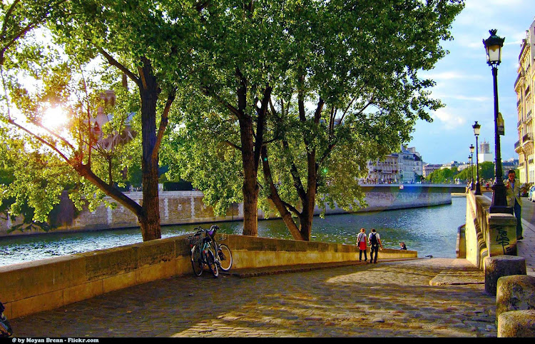 View of the Seine in Paris with Notre Dame in the background.