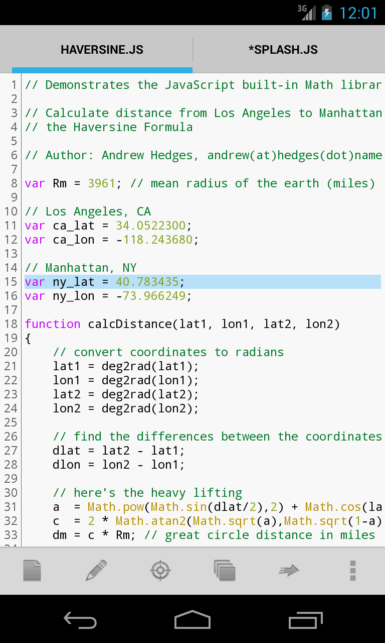 Android JavaScript Framework Screen 1