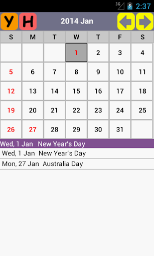 AU Holiday Calendar 2015