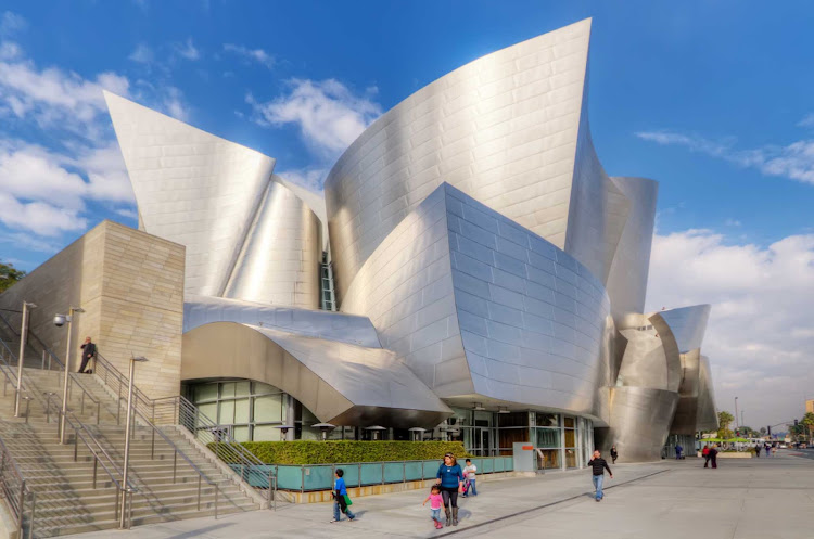 The Walt Disney Concert Hall in Los Angeles. Designed by Frank Gehry, it has curved metallic surfaces that make for magical acoustics.