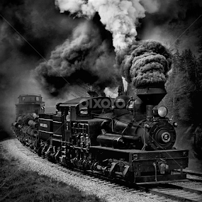Steam Train in BW by Chuck  Gordon  - Black & White Objects & Still Life