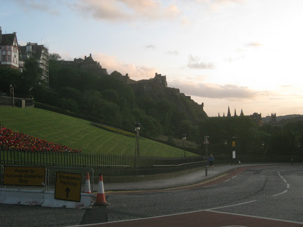 Castle Rock from below and to the side. I remember the skies in Edinburgh constantly being that color during twilight.