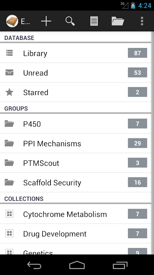 Android application Eratosthenes Reference Manager screenshort