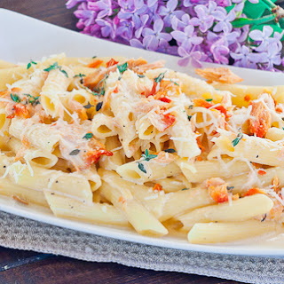 Chilled Penne with Asparagus, Smoked Salmon, and Poppy Seeds