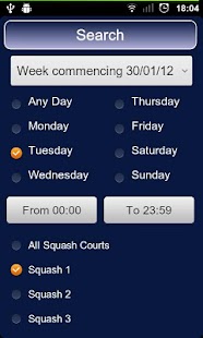 Squash Bookings Screen 2