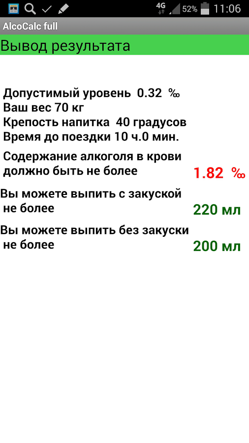 AlcoCalc full — приложение на Android
