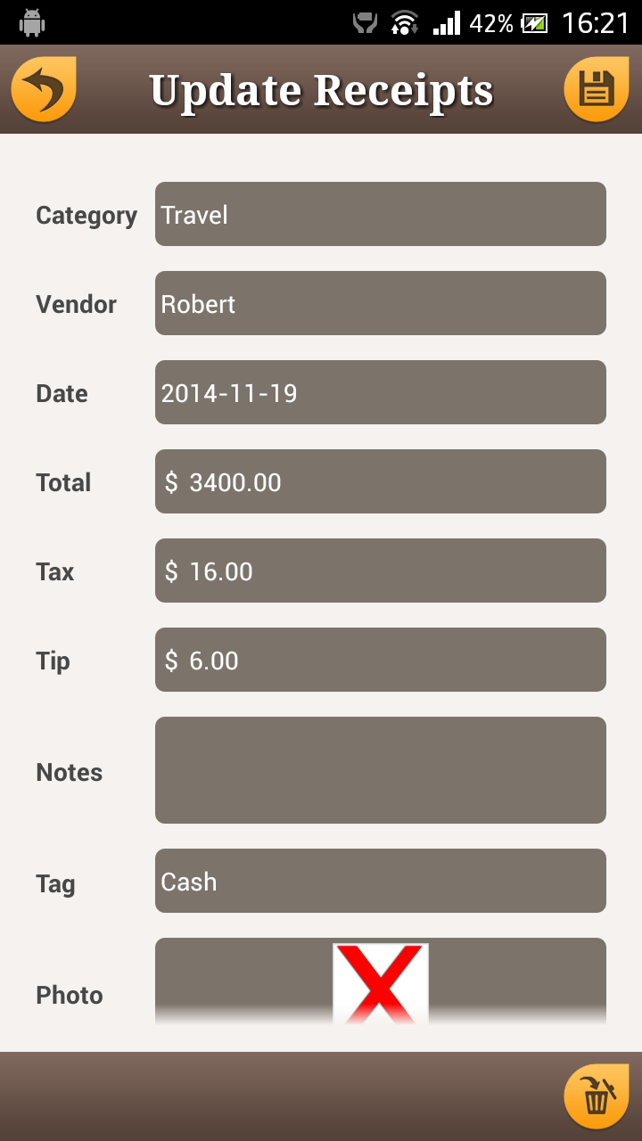 Receipts Manager for Android Screen 3